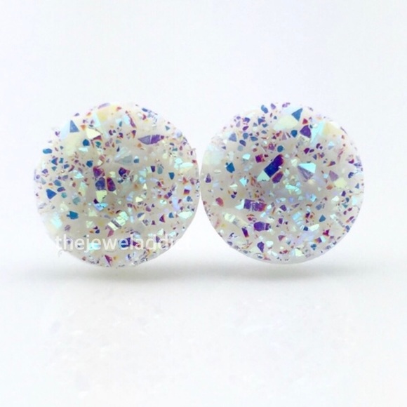 3 for 15🎀Opal white faux titanium Druzy studs - Picture 3 of 6
